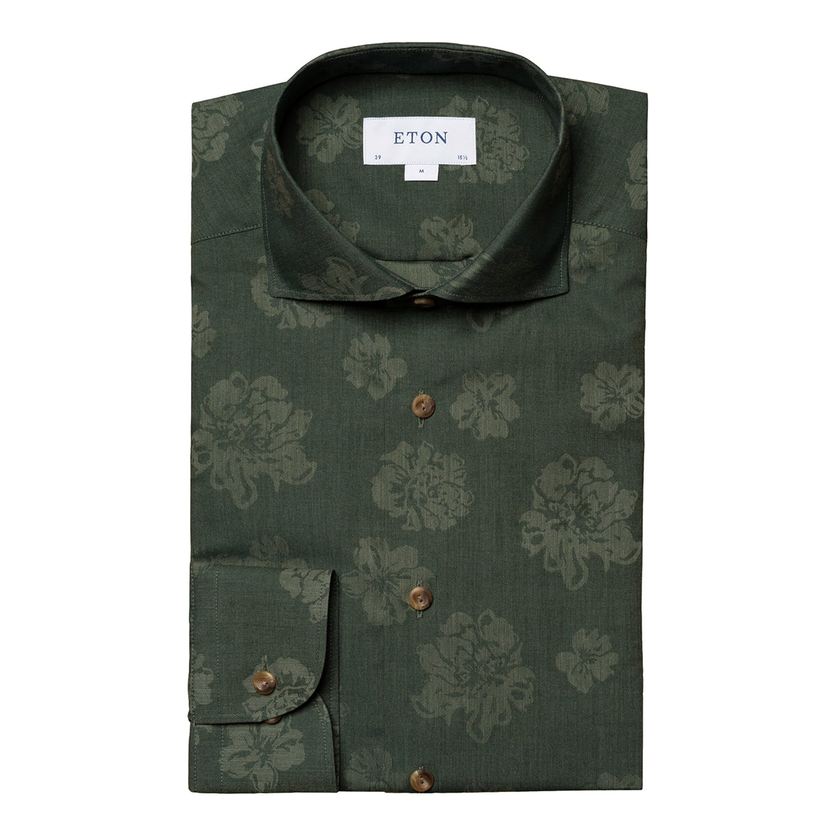 Green Floral Print Contemporary Fit Flannel Shirt  Eton   