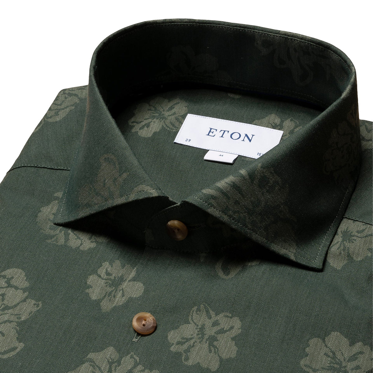 Green Floral Print Contemporary Fit Flannel Shirt  Eton   