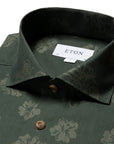 Green Floral Print Contemporary Fit Flannel Shirt  Eton   