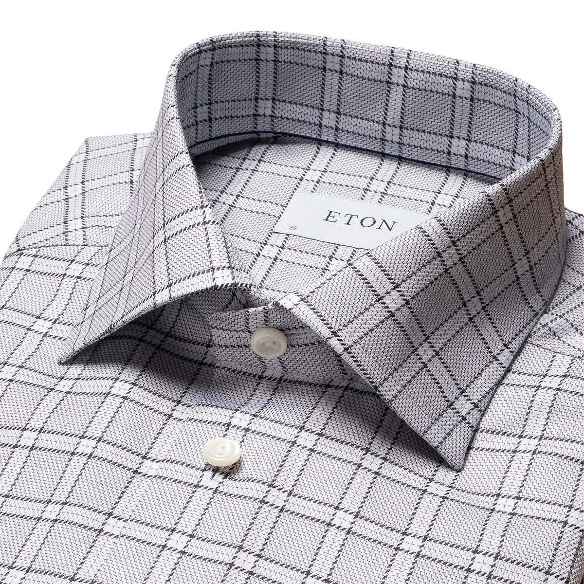 Grey Checked Signature Twill Slim Fit Shirt Long Sleeve Eton   
