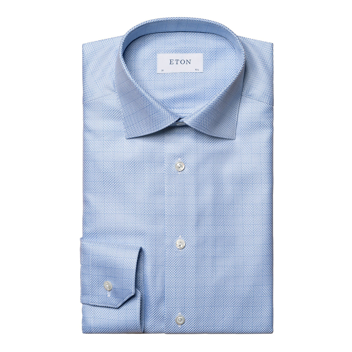 Light Blue Checked King Twill Contemporary Fit Shirt  Eton   