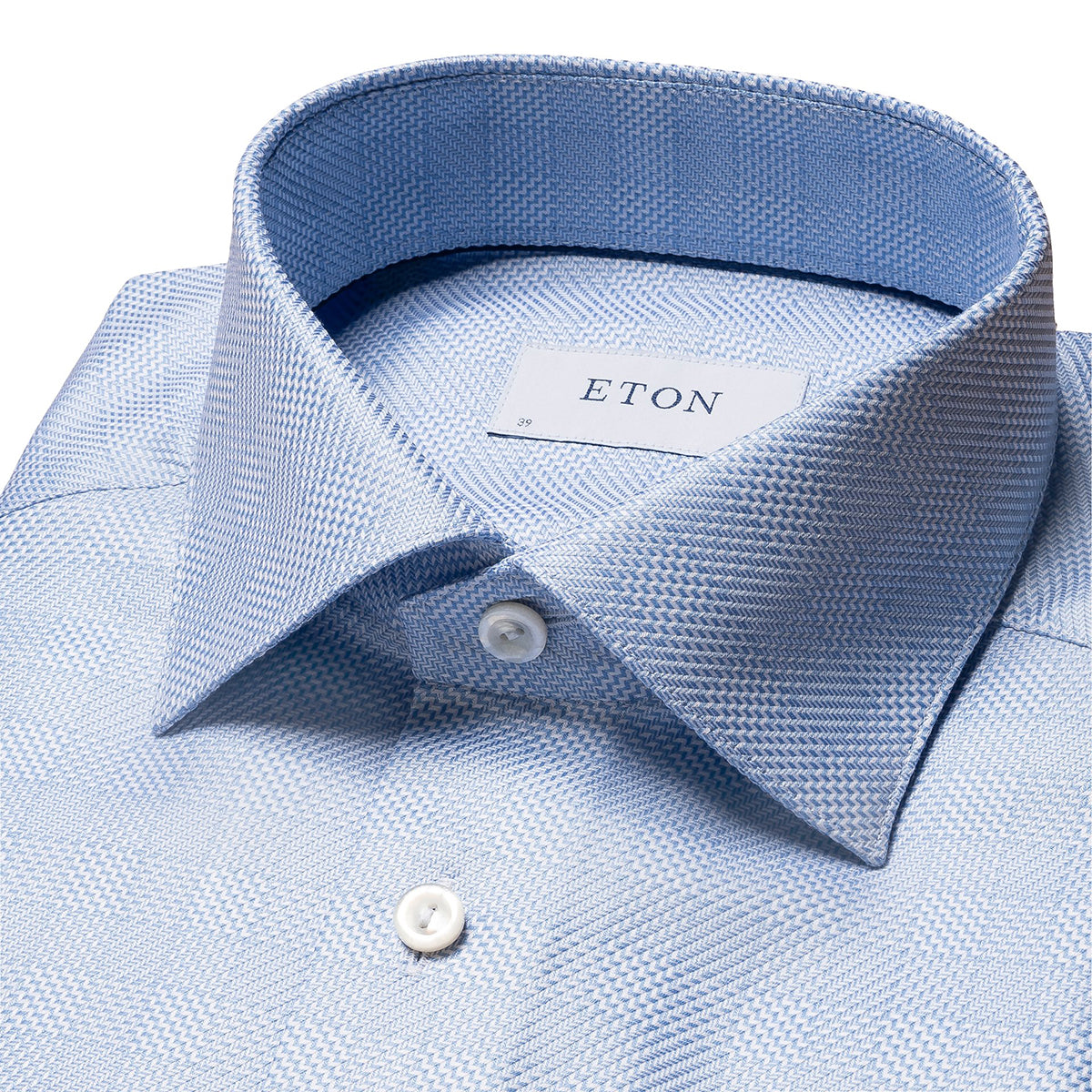 Light Blue Checked King Twill Contemporary Fit Shirt  Eton   