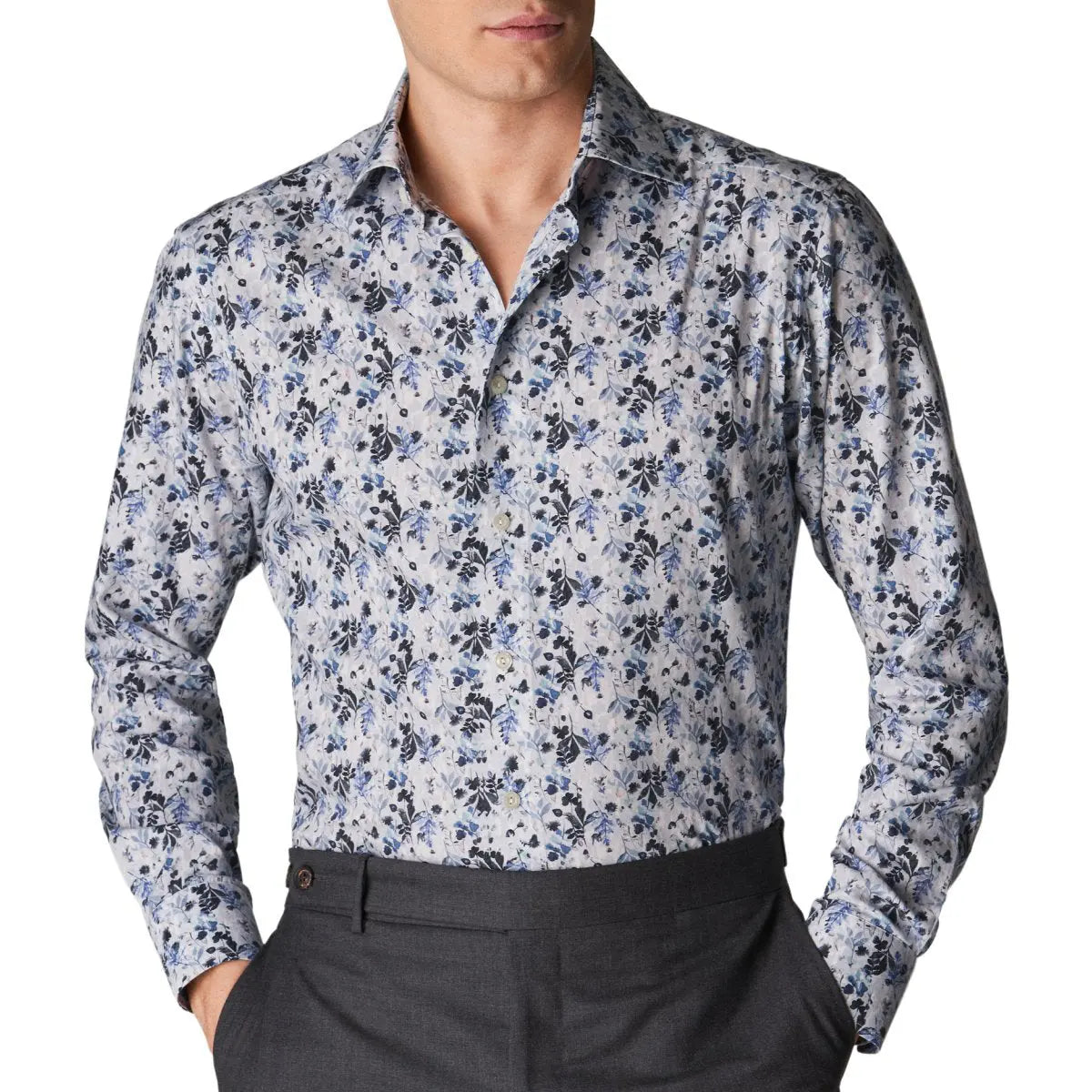 Light Blue Floral Print Slim Fit Shirt  Eton   