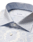 Light Blue Patchwork Contemporary Fit Twill Shirt  Eton   