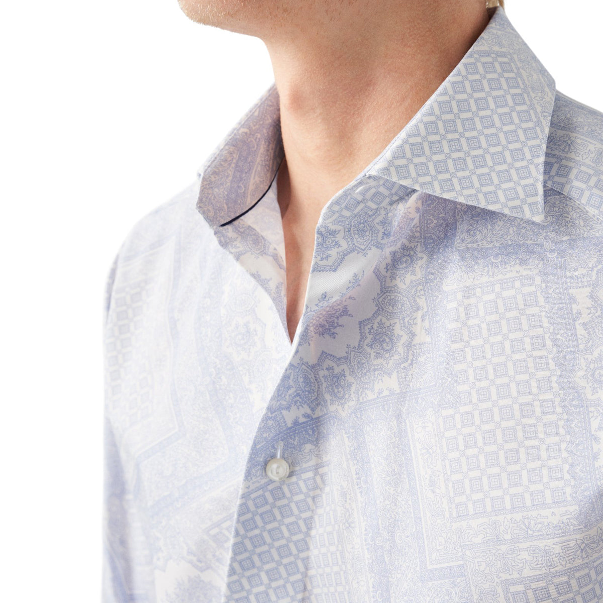 Light Blue Patchwork Contemporary Fit Twill Shirt  Eton   
