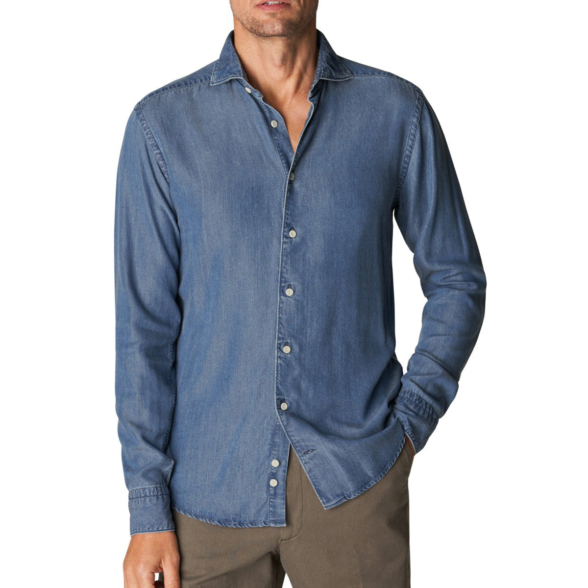 Light Blue Washed Denim Slim Fit Shirt  Eton   