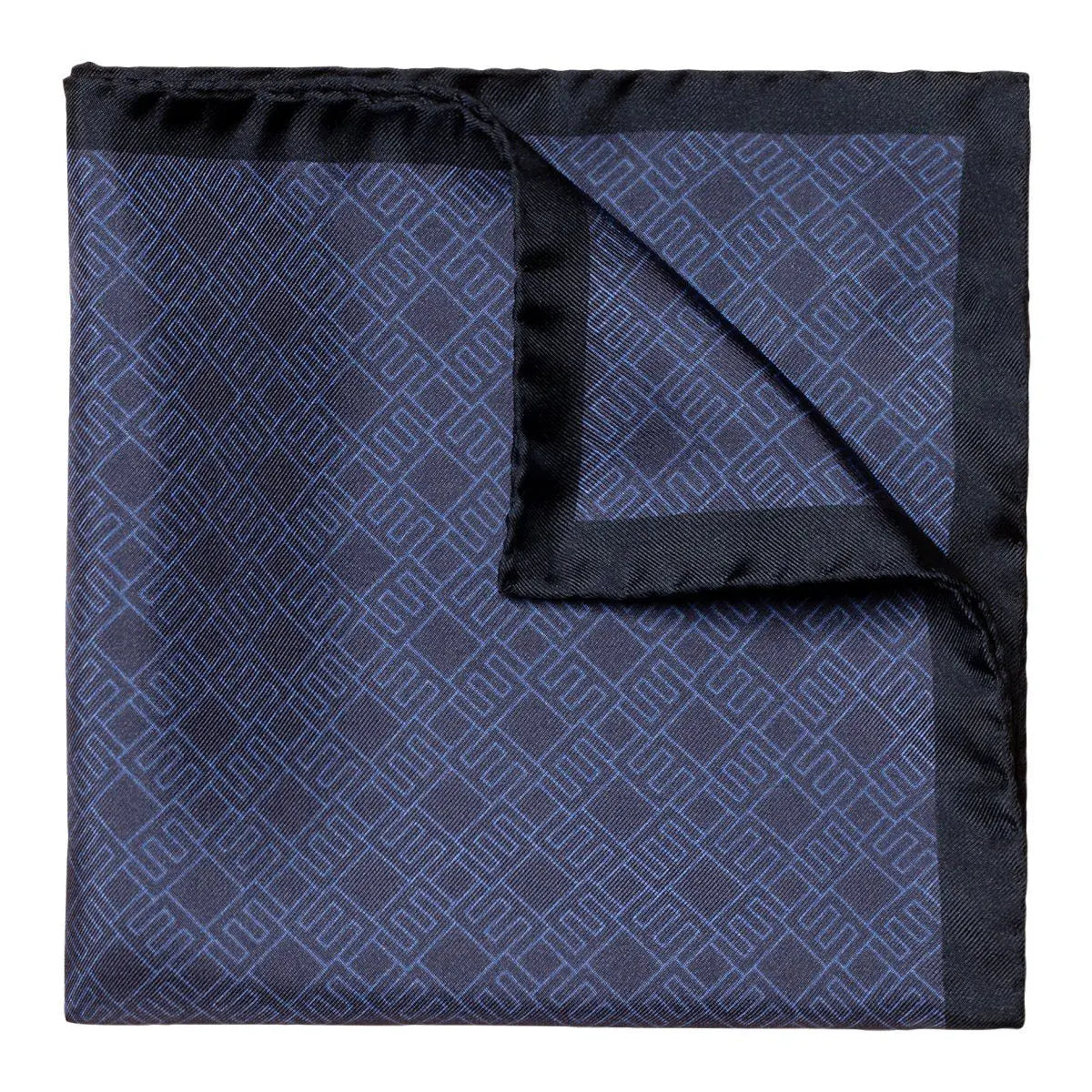 Navy & Blue E-Print Pure Silk Pocket Square  Eton   