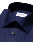 Navy Double-E Print Jacquard Slim Fit Shirt  Eton   