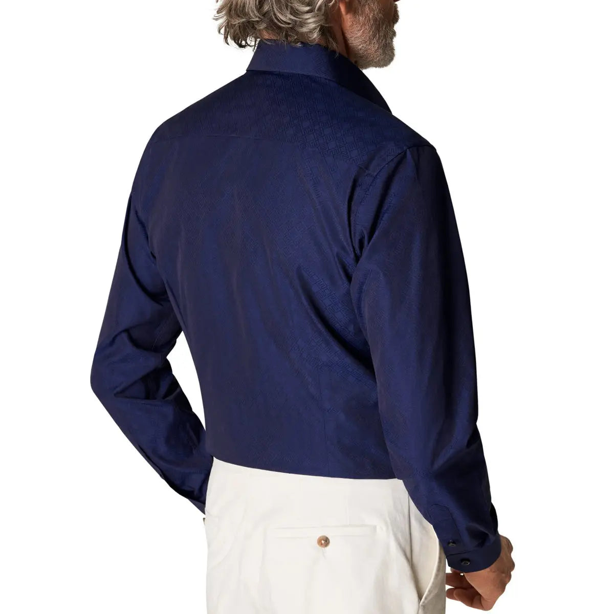 Navy Double-E Print Jacquard Slim Fit Shirt  Eton   