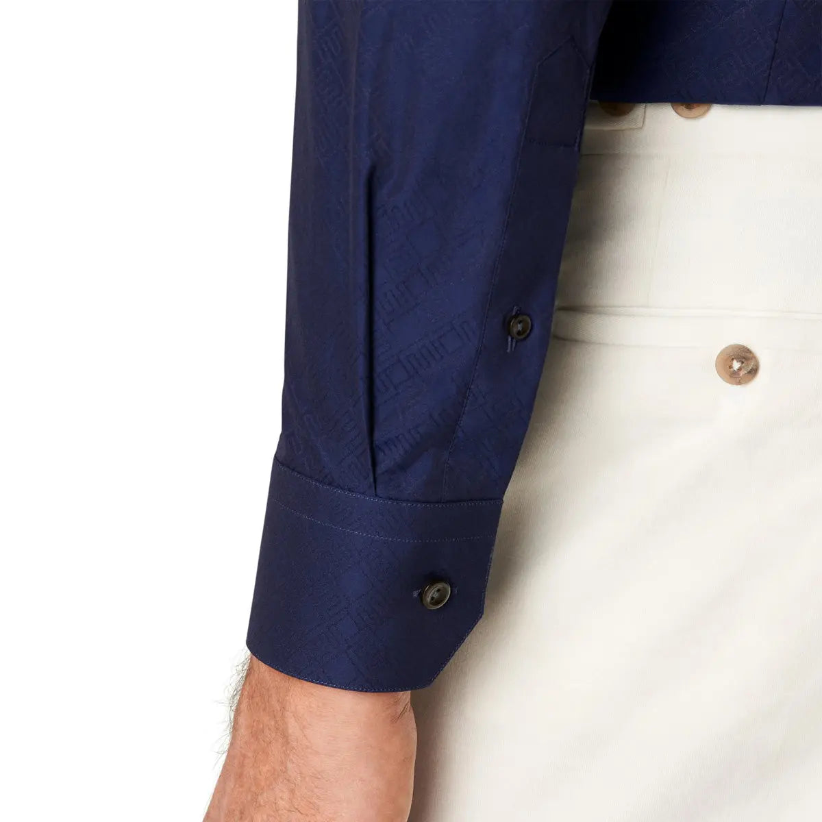 Navy Double-E Print Jacquard Slim Fit Shirt  Eton   