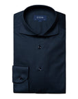 Navy Filo di Scozia Pique Slim Fit Shirt  Eton   