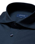 Navy Filo di Scozia Pique Slim Fit Shirt  Eton   