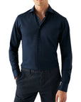 Navy Filo di Scozia Pique Slim Fit Shirt  Eton   