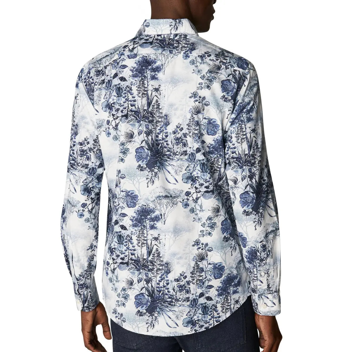 Navy Floral Print Cotton-Tencel™ Slim Fit Shirt  Eton   