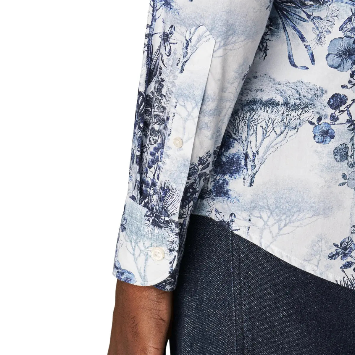 Navy Floral Print Cotton-Tencel™ Slim Fit Shirt  Eton   
