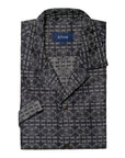 Navy Geometric Jacquard Denim Resort Shirt  Eton   