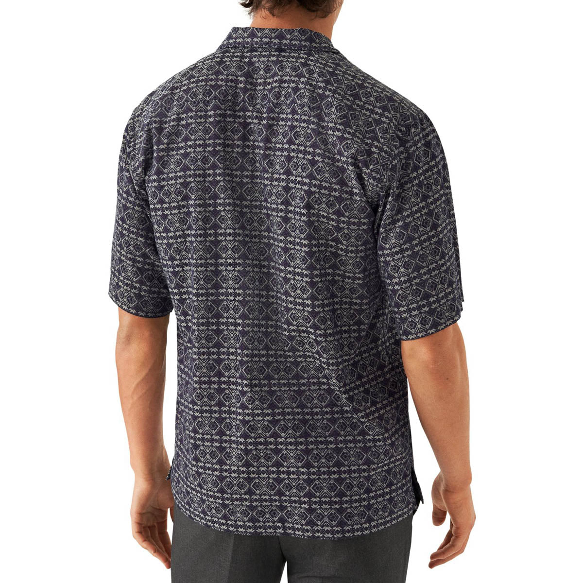 Navy Geometric Jacquard Denim Resort Shirt  Eton   