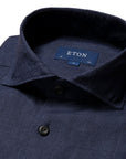 Navy Italian Linen Slim Fit Shirt  Eton   