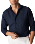 Navy Italian Linen Slim Fit Shirt  Eton   