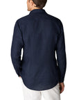 Navy Italian Linen Slim Fit Shirt  Eton   