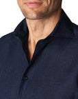 Navy Italian Linen Slim Fit Shirt  Eton   