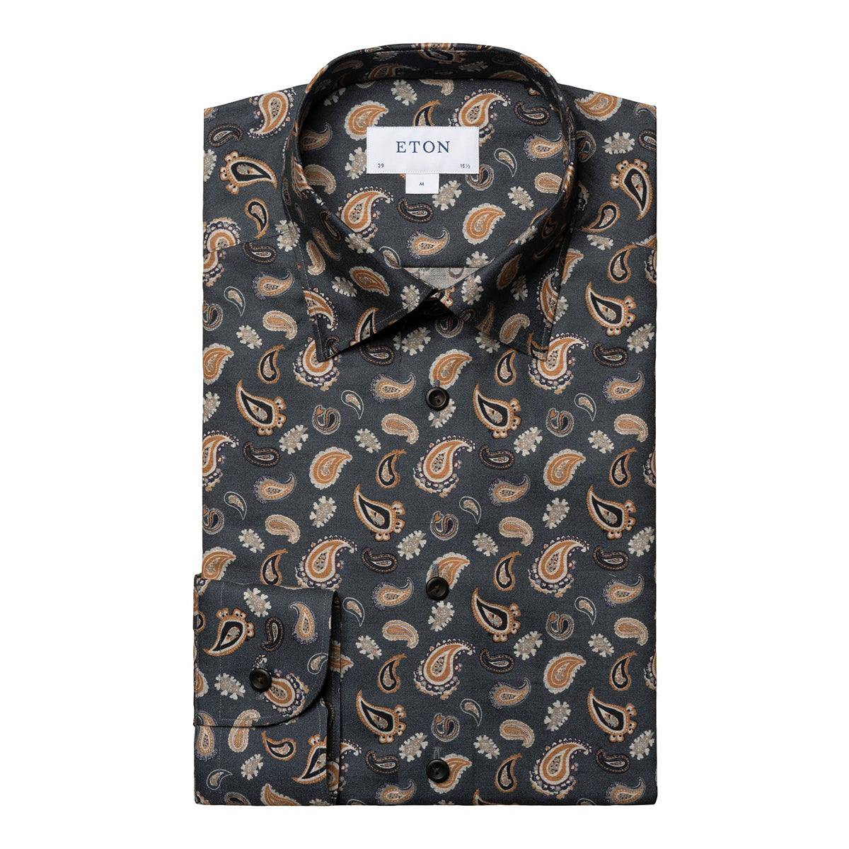 Navy Paisley Print Contemporary Fit Flannel Shirt  Eton   