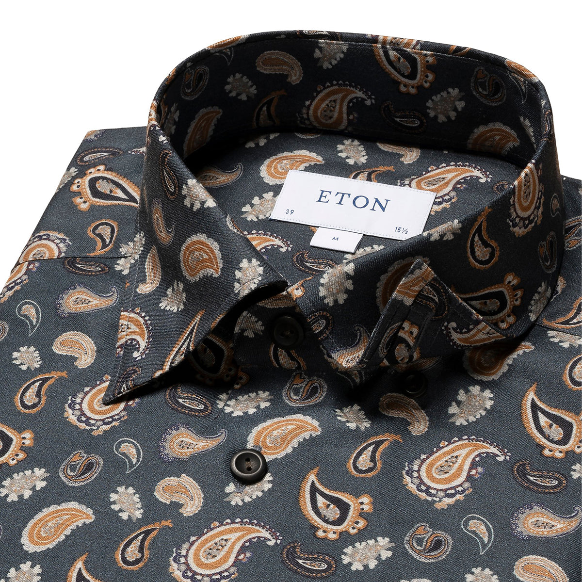 Navy Paisley Print Contemporary Fit Flannel Shirt  Eton   