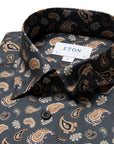 Navy Paisley Print Contemporary Fit Flannel Shirt  Eton   