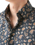 Navy Paisley Print Contemporary Fit Flannel Shirt  Eton   