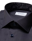 Navy Paisley Trim Signature Twill Slim Fit Shirt Long Sleeve Eton   