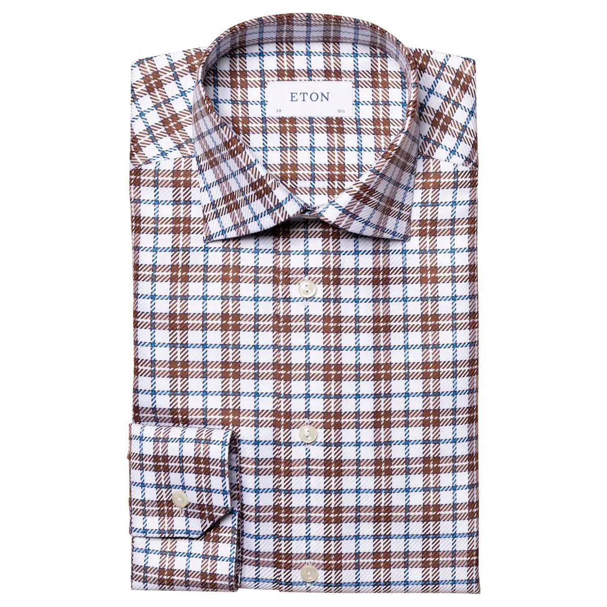 Off-White & Brown Checked King Twill Contemporary Fit Shirt  Eton   