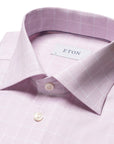 Pink Checked Signature Twill Slim Fit Shirt Long Sleeve Eton   