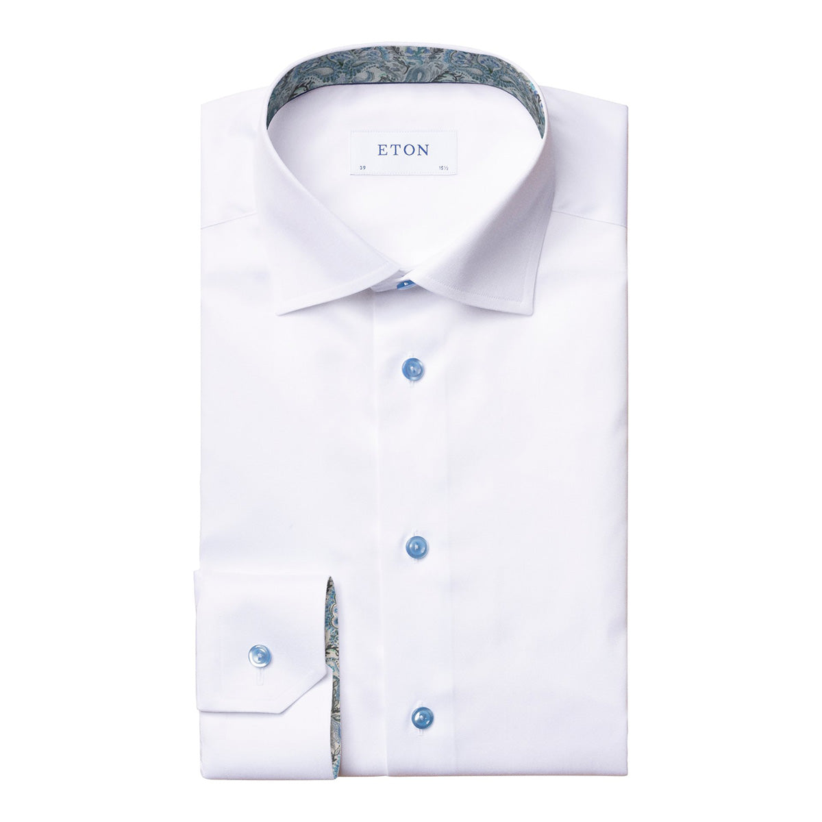 White Floral Trim Signature Twill Contemporary Fit Shirt  Eton   