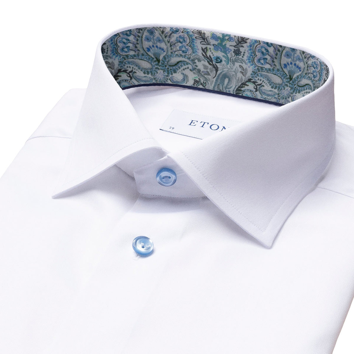 White Floral Trim Signature Twill Contemporary Fit Shirt  Eton   