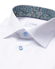 White Floral Trim Signature Twill Contemporary Fit Shirt  Eton   