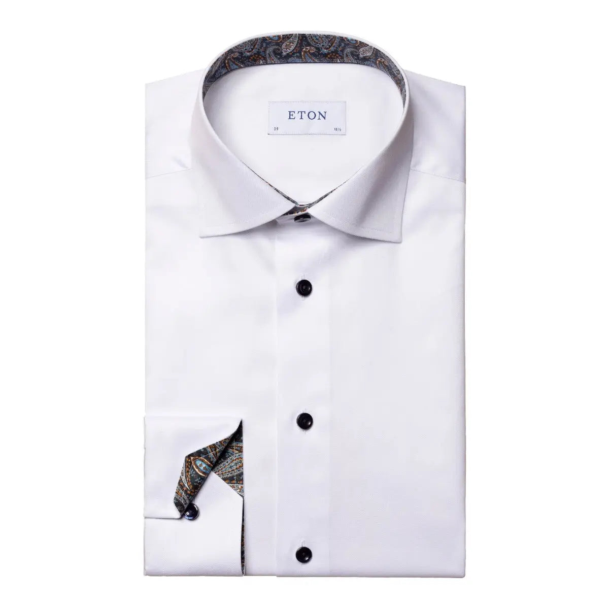 White & Paisley Trim Signature Twill Slim Fit Shirt  Eton   