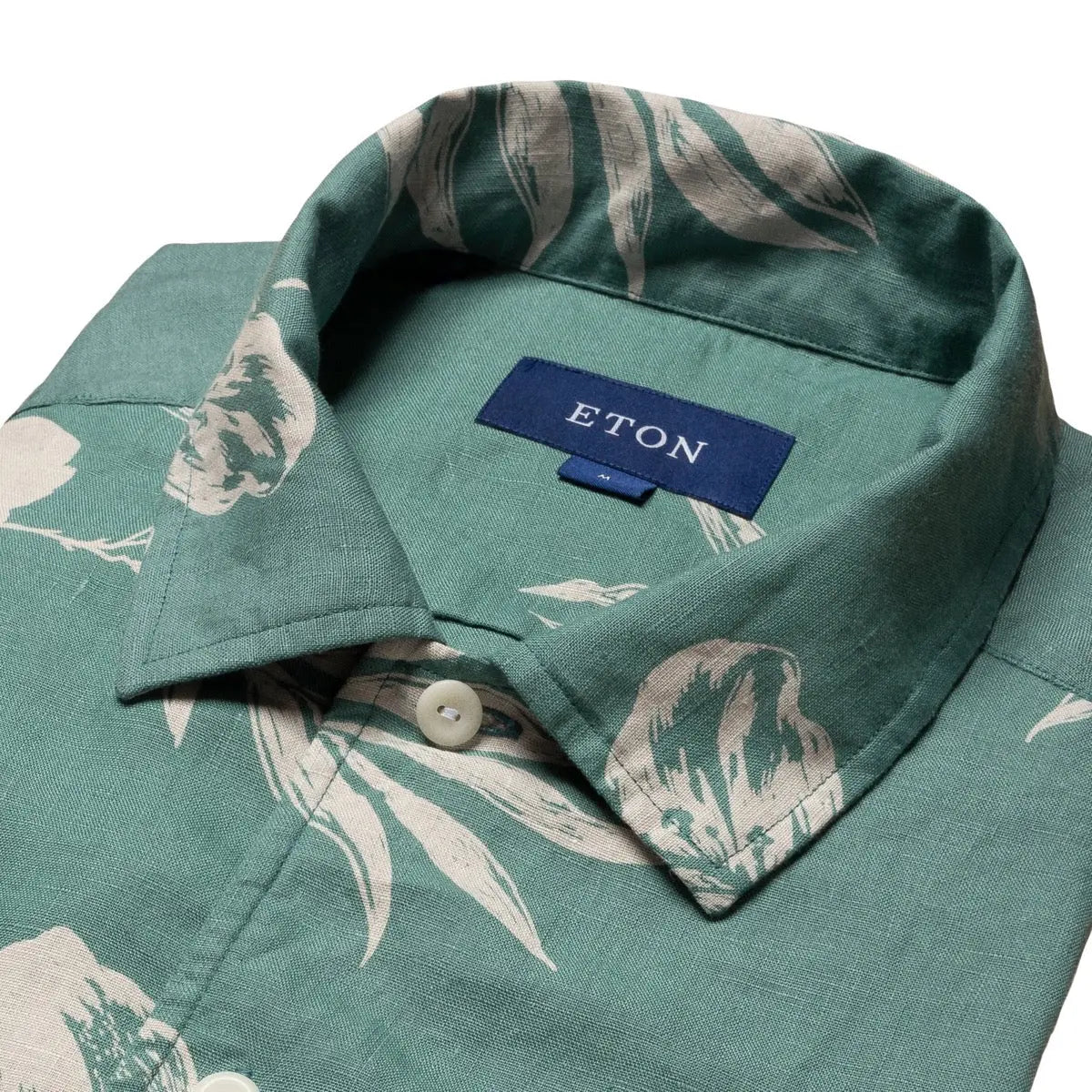Green Hibiscus Print Linen Resort Short Sleeve Shirt  Eton   