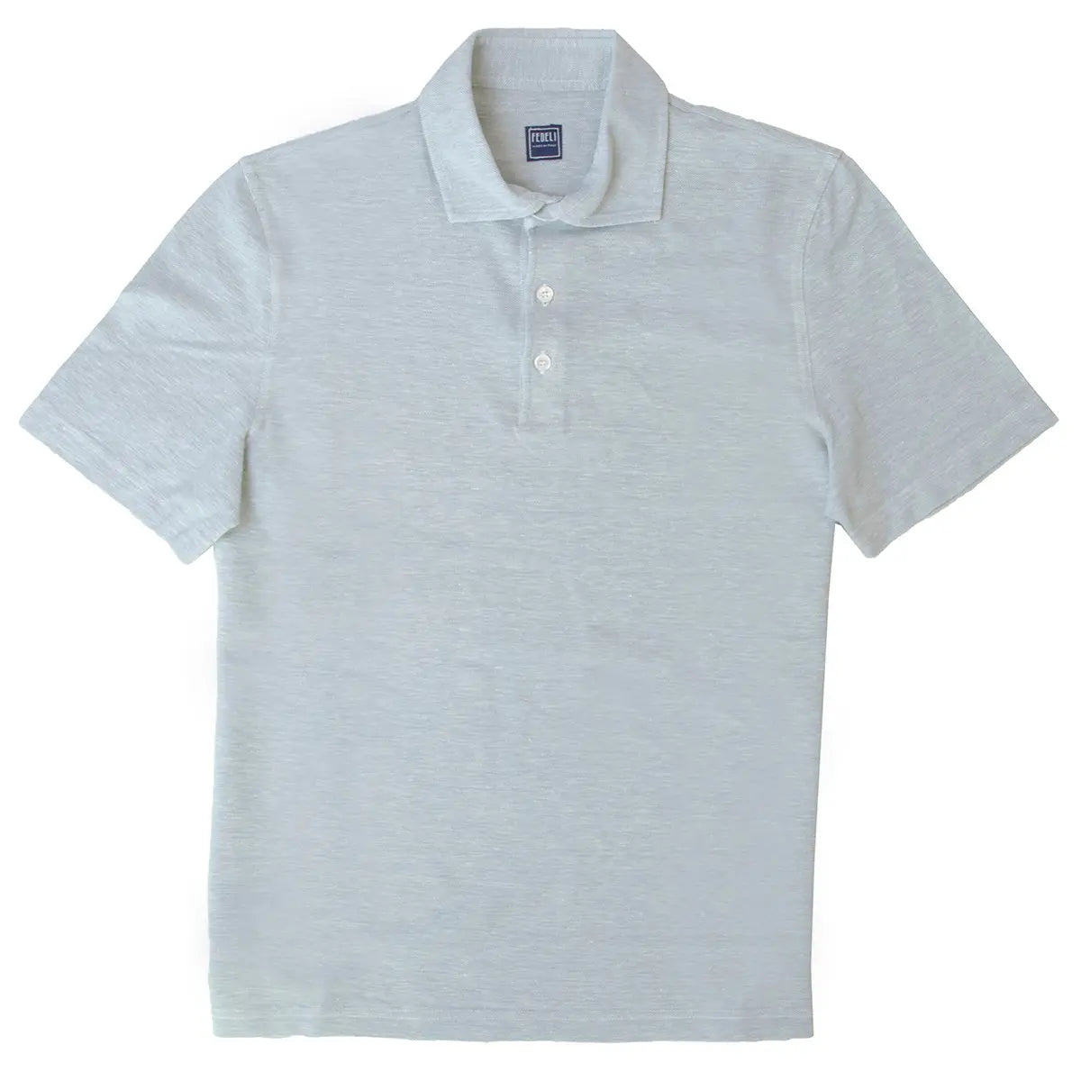 Light Blue Linen & Cotton Short Sleeve Polo Shirt  FEDELI   