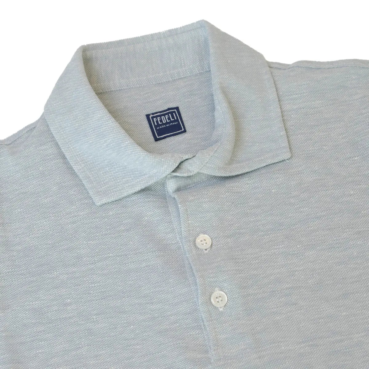 Light Blue Linen & Cotton Short Sleeve Polo Shirt  FEDELI   