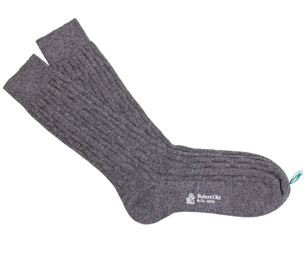 Grey Cable Knit Cashmere Socks  Robert Old   