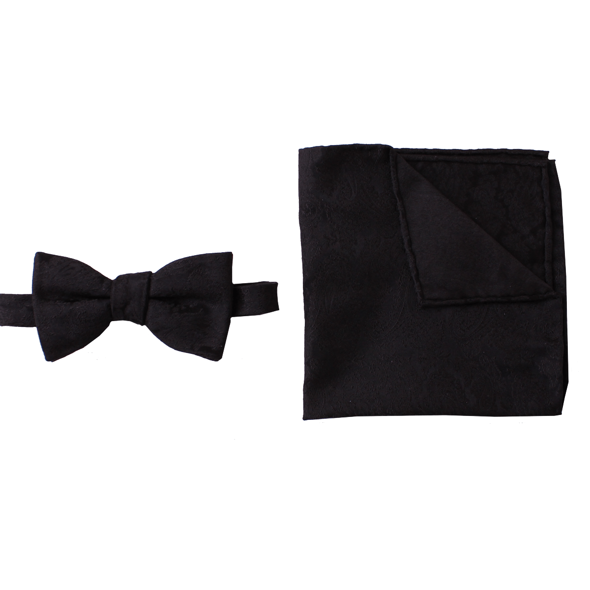 Black Patterned Weave Silk Bow Tie & Handkerchief Set  Robert Old   