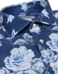 Navy Floral Linen Long Sleeve Shirt  Robert Old   