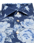 Navy Floral Linen Long Sleeve Shirt  Robert Old   