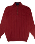 The Wellington Cashmere Ribbed Zip Neck Sweater - Russet Red / Cosmos  Robert Old   