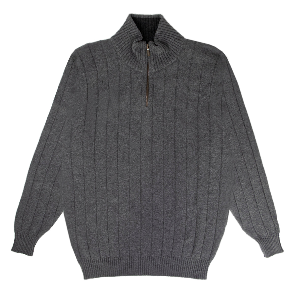 The Wellington Cashmere Ribbed Zip Neck Sweater - Smog / Charcoal  Robert Old   