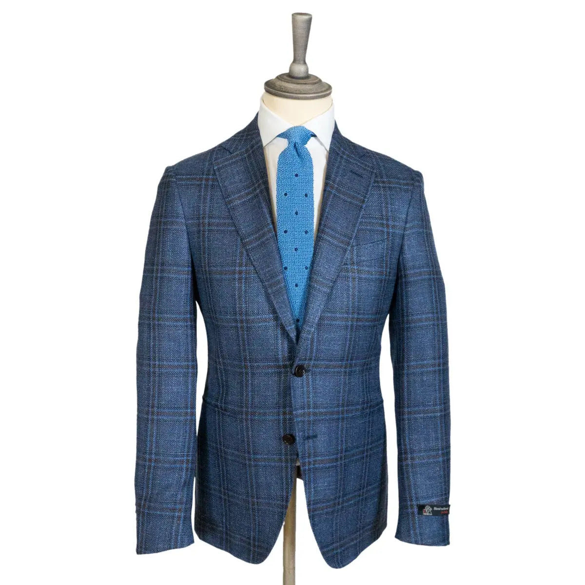 Blue & Brown Check Loro Piana Wool Silk Linen Jacket  Robert Old   