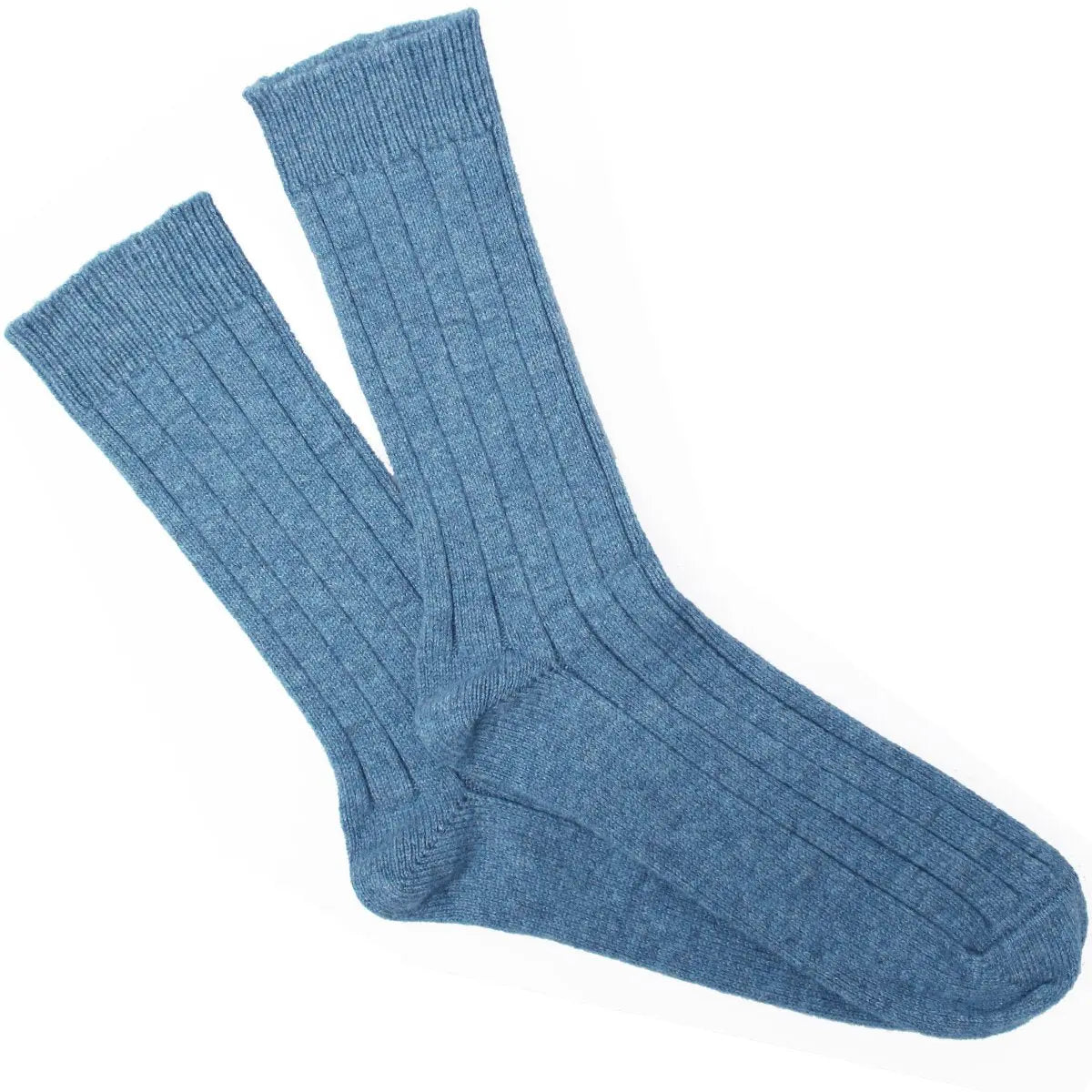 Lapis Blue Ribbed Cashmere Blend Socks  Robert Old   