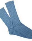 Lapis Blue Ribbed Cashmere Blend Socks  Robert Old   