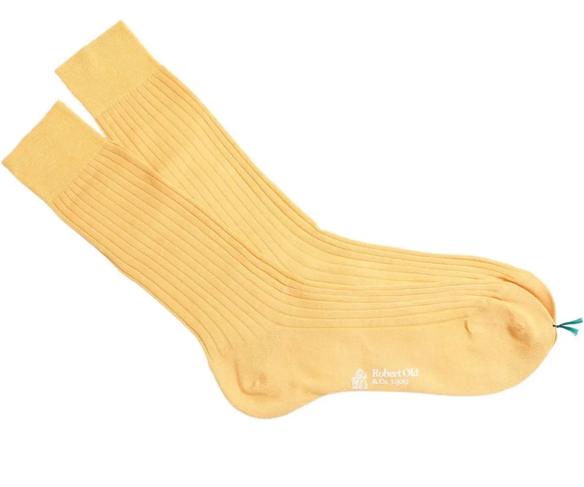 Light Yellow Ribbed Fine Cotton Socks  Robert Old   