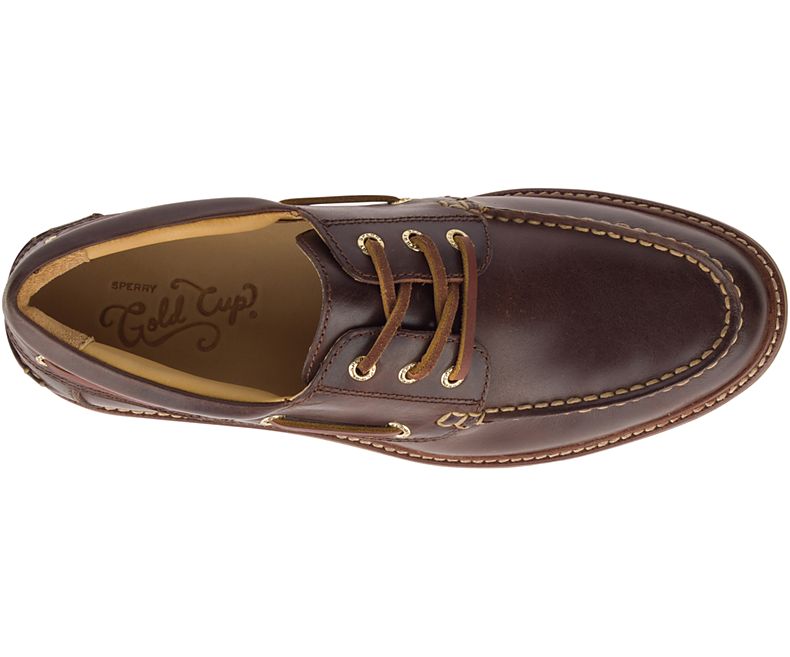 Brown Men's Gold Cup Authentic Original 3-Eye Lug Boat Shoe  Sperry   
